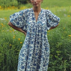 Mille Saffron Dress in Blue Floral, XS